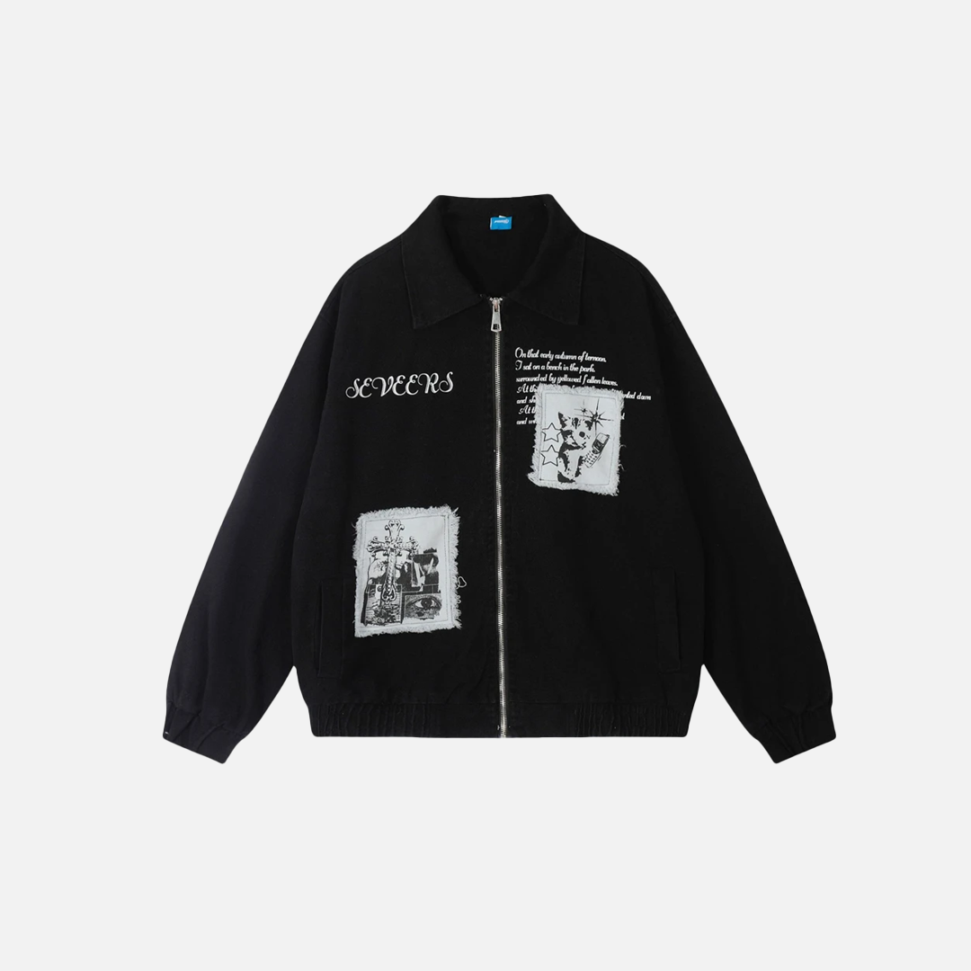 Streetwear Oversized Vintage Hip Hop Graphic Zipper Jacket - Luxuryurbanwear