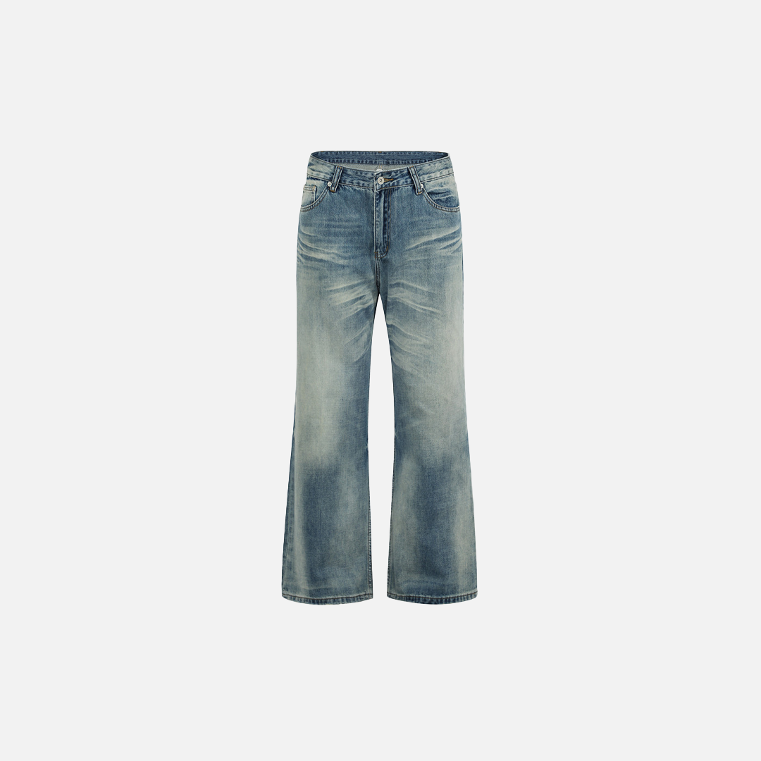 Flexible Streetweear Faded Gradient Denim Flare Jeans - Luxuryurbanwear