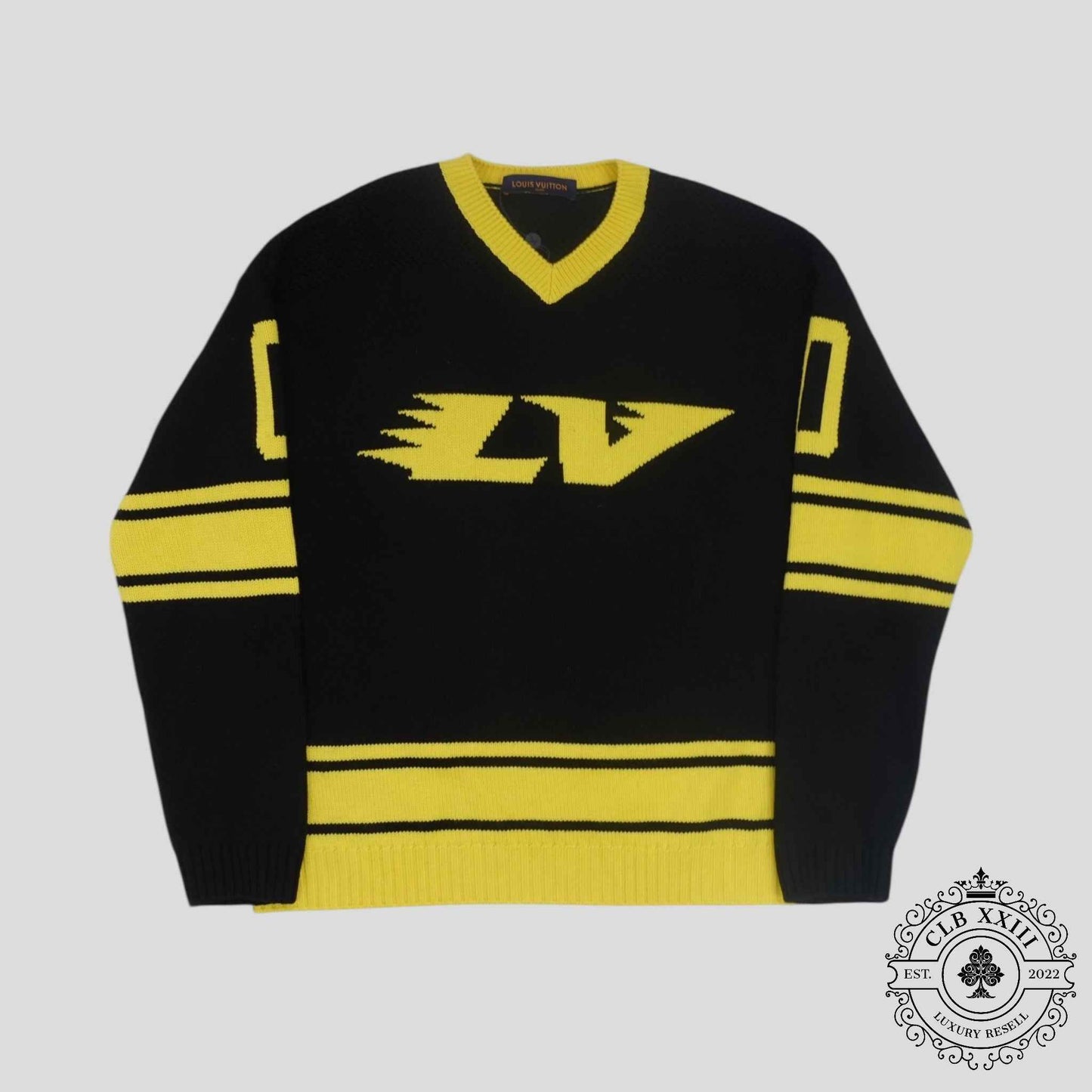 Louis Vuitton Intarsia Football Sweater in Black/Yellow