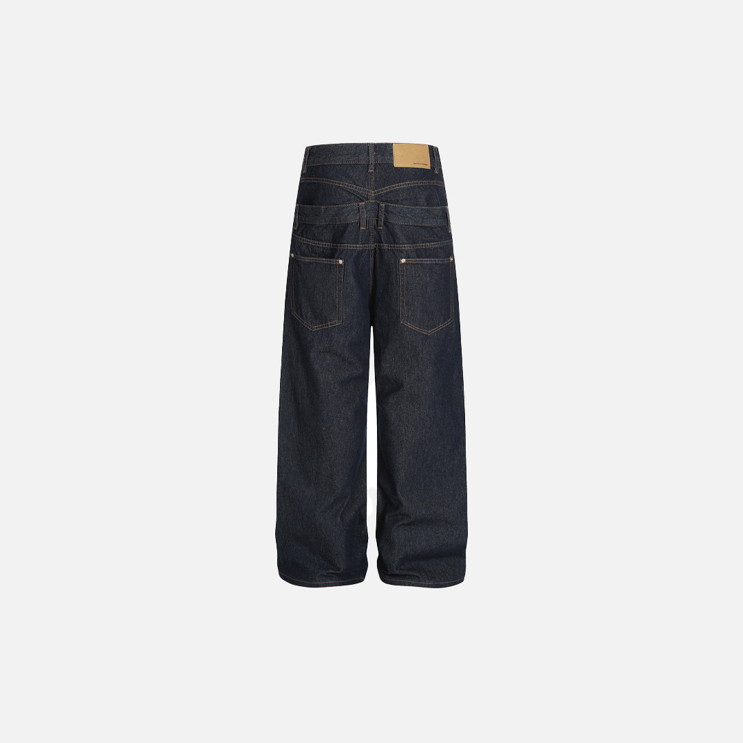 Trendy Spliced Waist Straight Wide Leg Jeans - Luxuryurbanwear