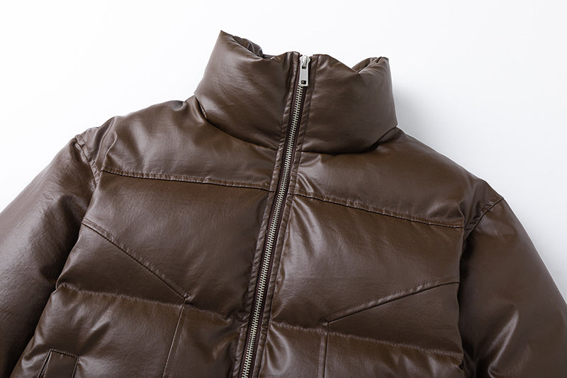 Leather Padded | Short Puffer Jacket - Luxuryurbanwear