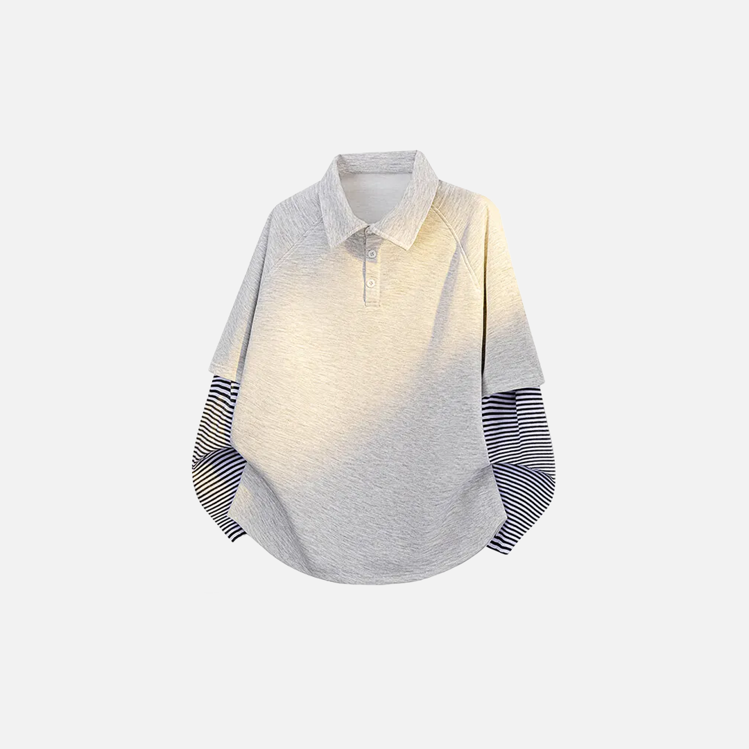 Casual Spring Fake Two Piece Polo Sweatshirt - Luxuryurbanwear