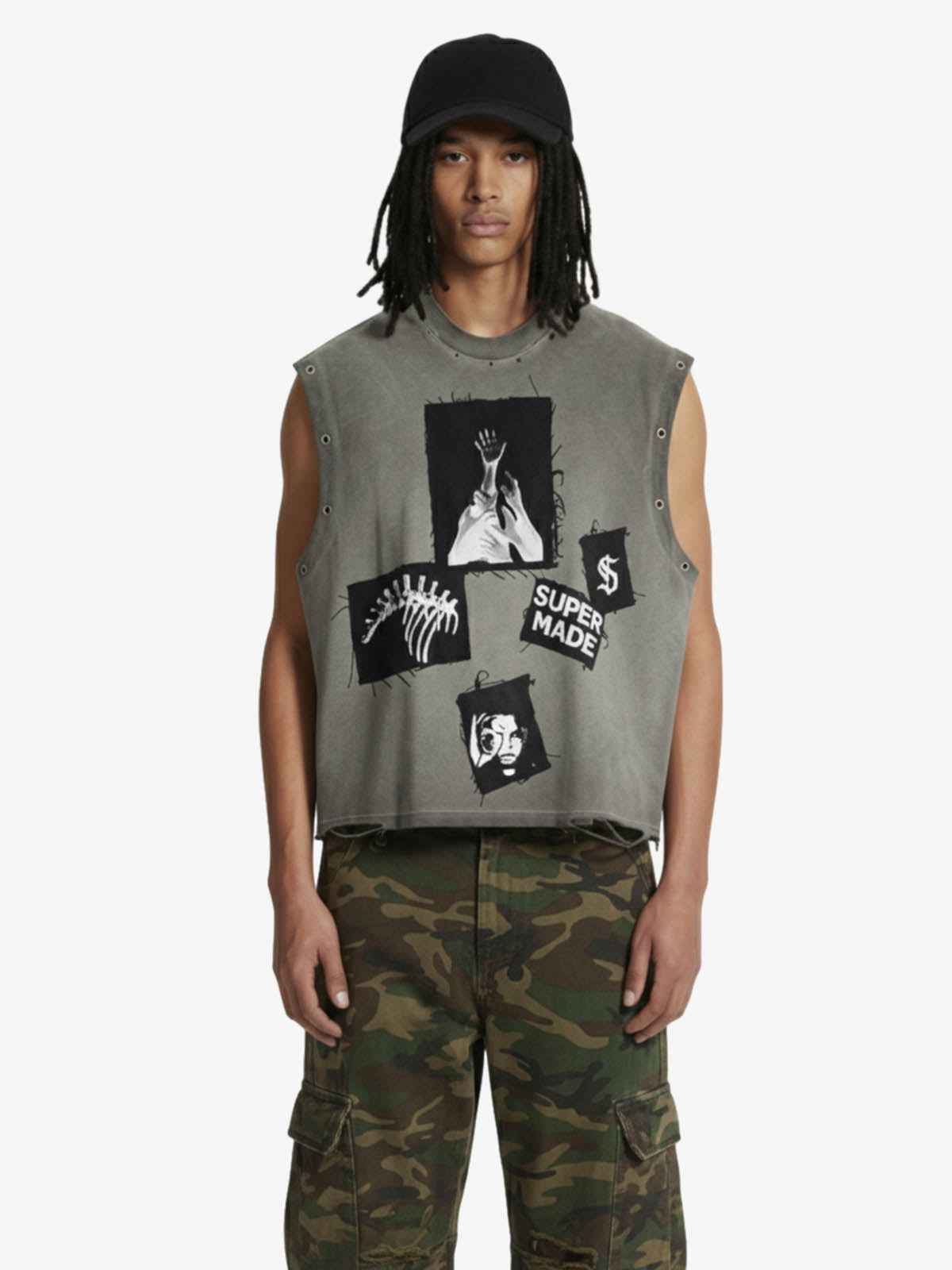 Ripped Graphic Patch Sleeveless Vest