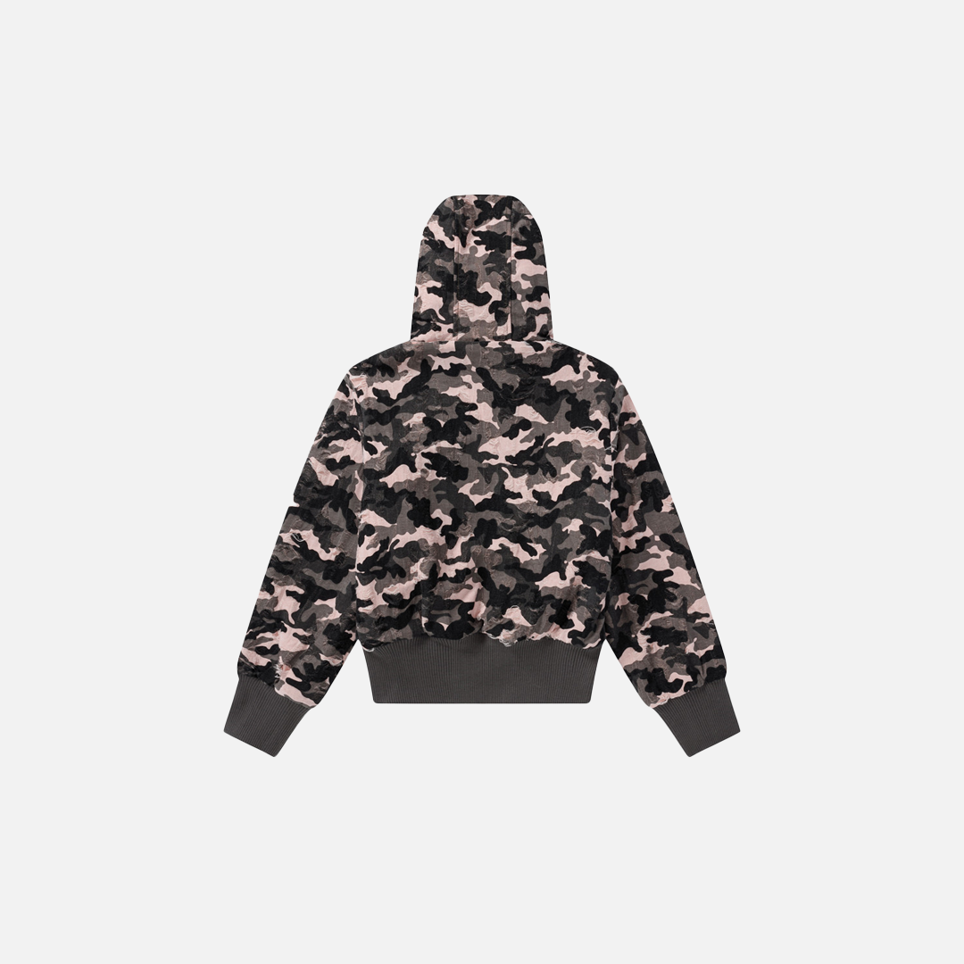 Chic Retro Camouflage Faux Furr Hooded Jacket - Luxuryurbanwear
