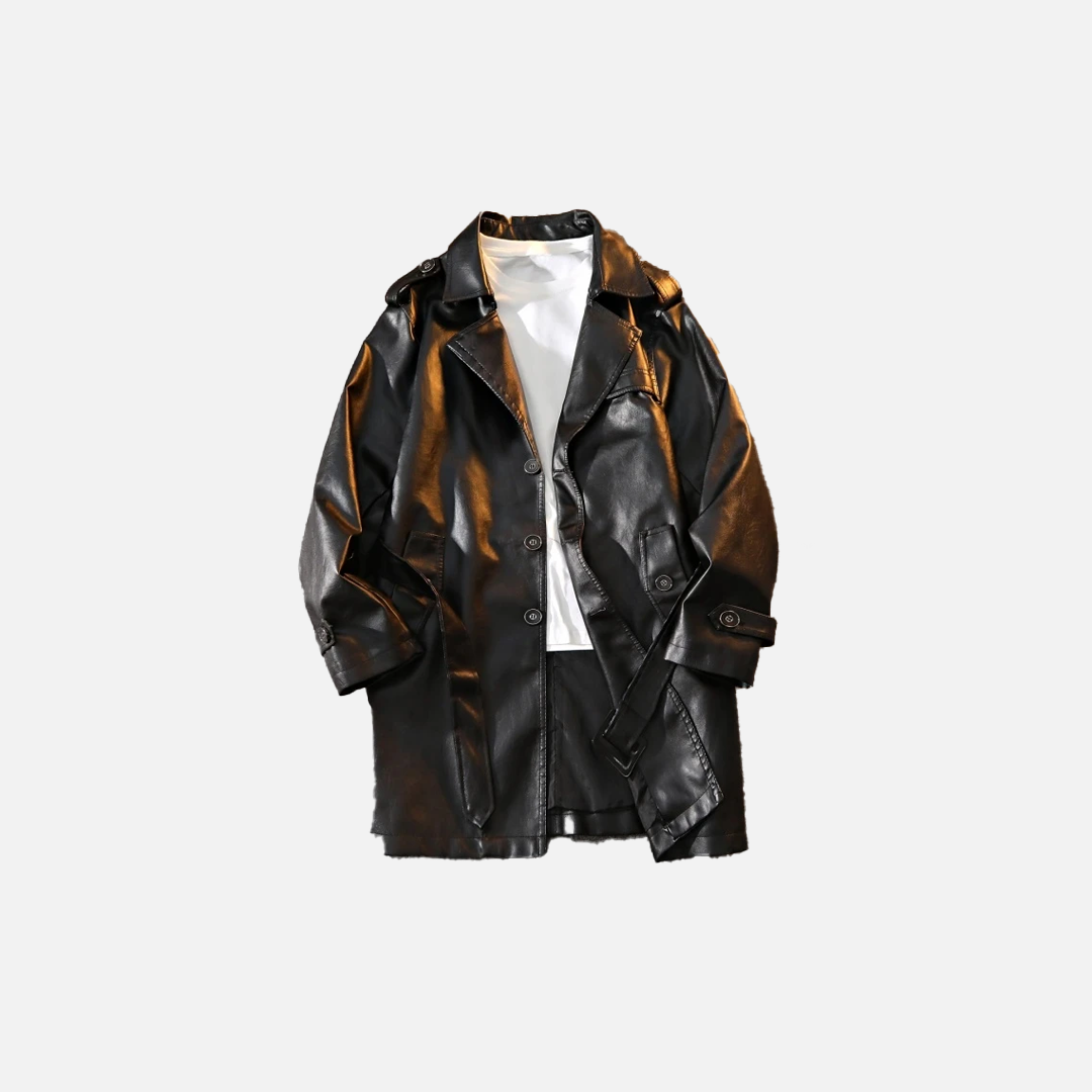 Flattering Hip Hop PU Leather Long Coat - Luxuryurbanwear