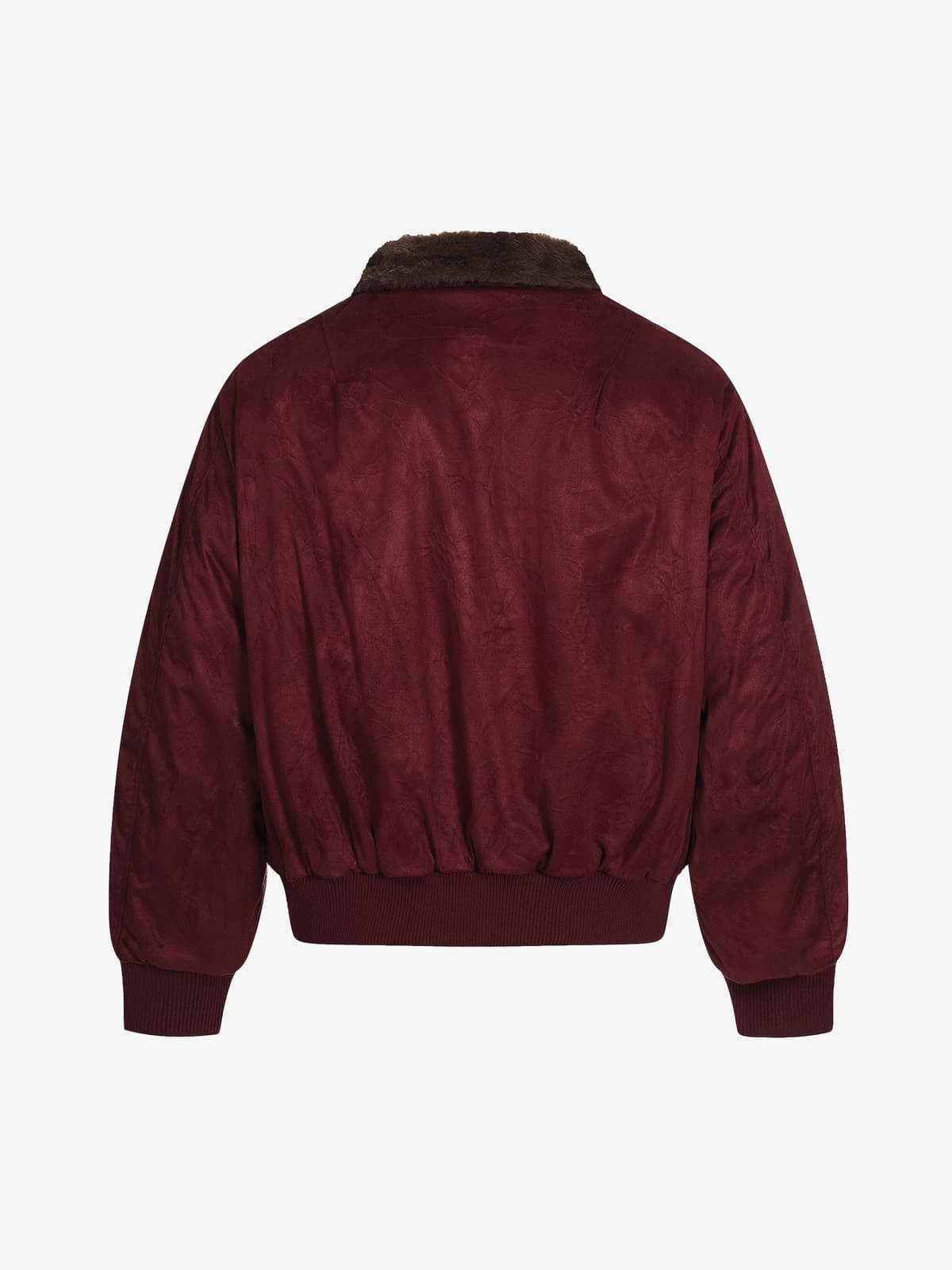 Retro Suede Faux Fur Collar Fleece Lined Bomber Jacket