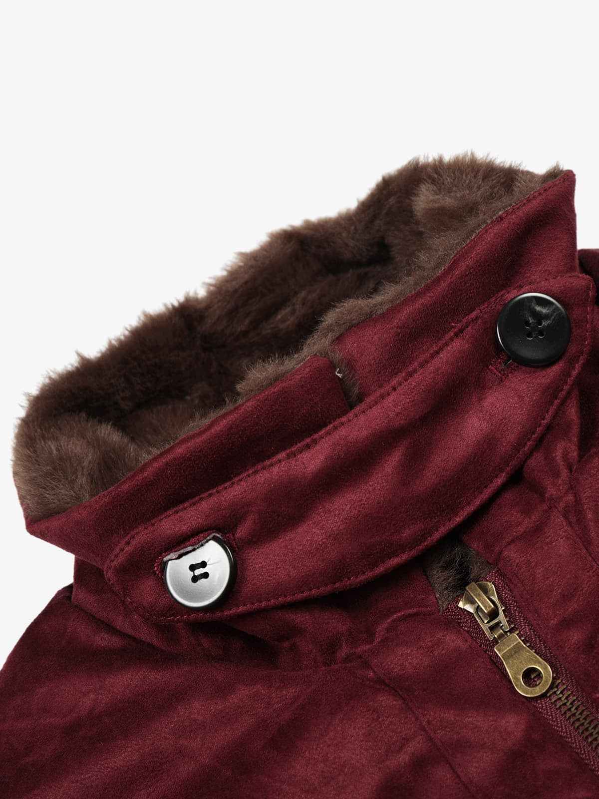 Retro Suede Faux Fur Collar Fleece Lined Bomber Jacket