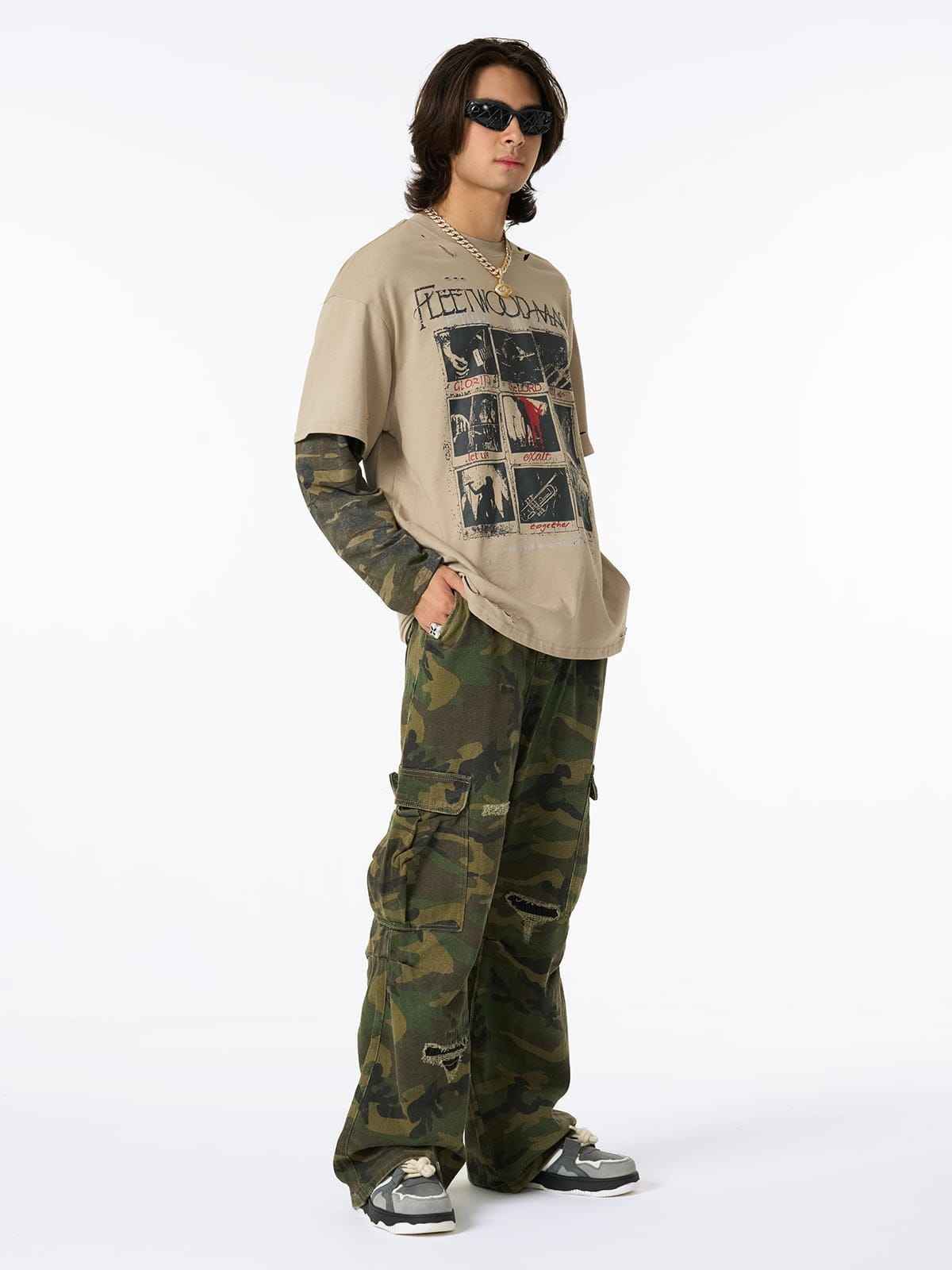 Long Sleeve Distressed Camo