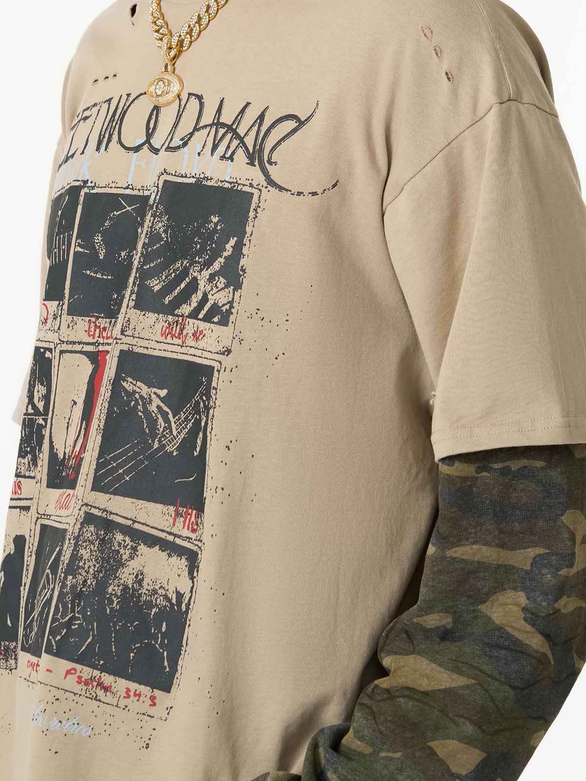Jersey Distressed Camouflage Faux Two-Piece Graphic T-Shirt - 2420