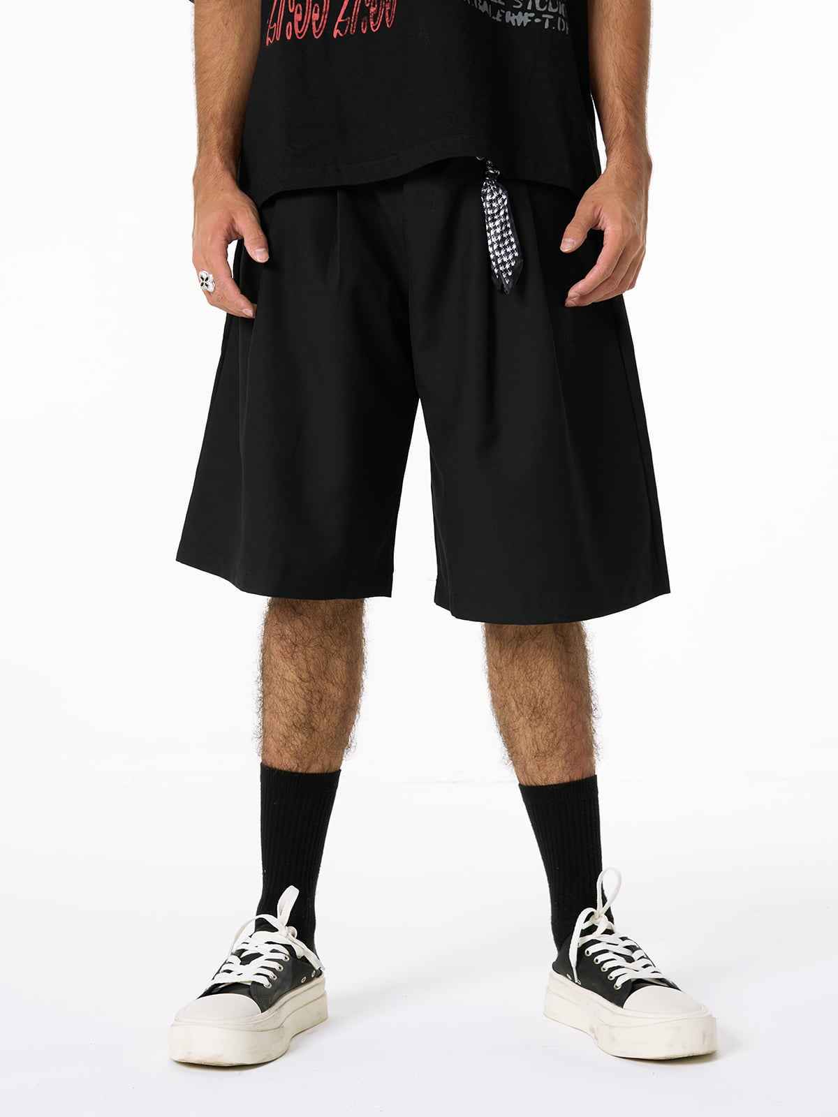 Pleated Design Pendant Decoration Baggy Shorts - 2482
