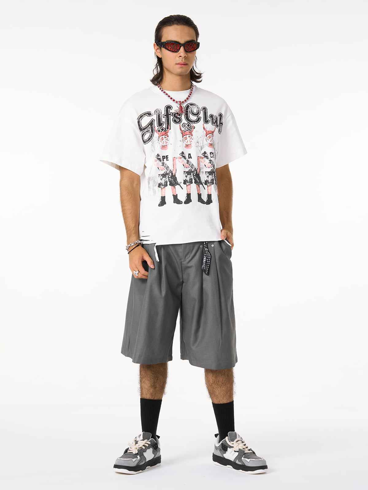 Pleated Design Pendant Decoration Baggy Shorts - 2482