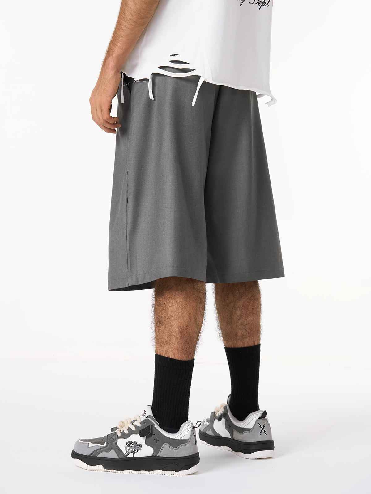 Pleated Design Pendant Decoration Baggy Shorts - 2482