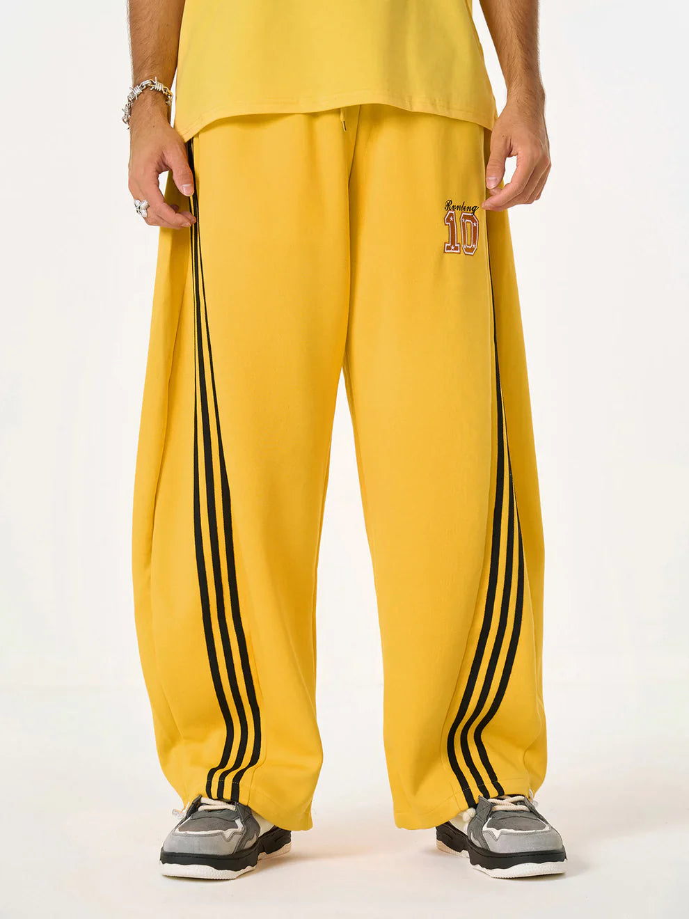 Vintage Side Stripe Pants | Wide Leg Fleece Streetwear Trousers - Luxuryurbanwear