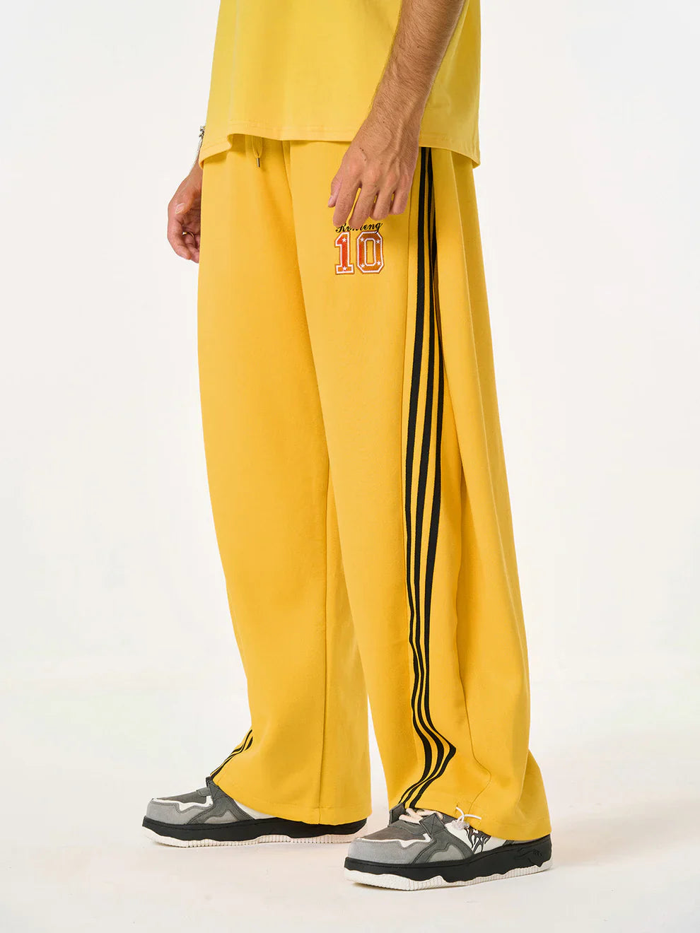 Vintage Side Stripe Pants | Wide Leg Fleece Streetwear Trousers - Luxuryurbanwear