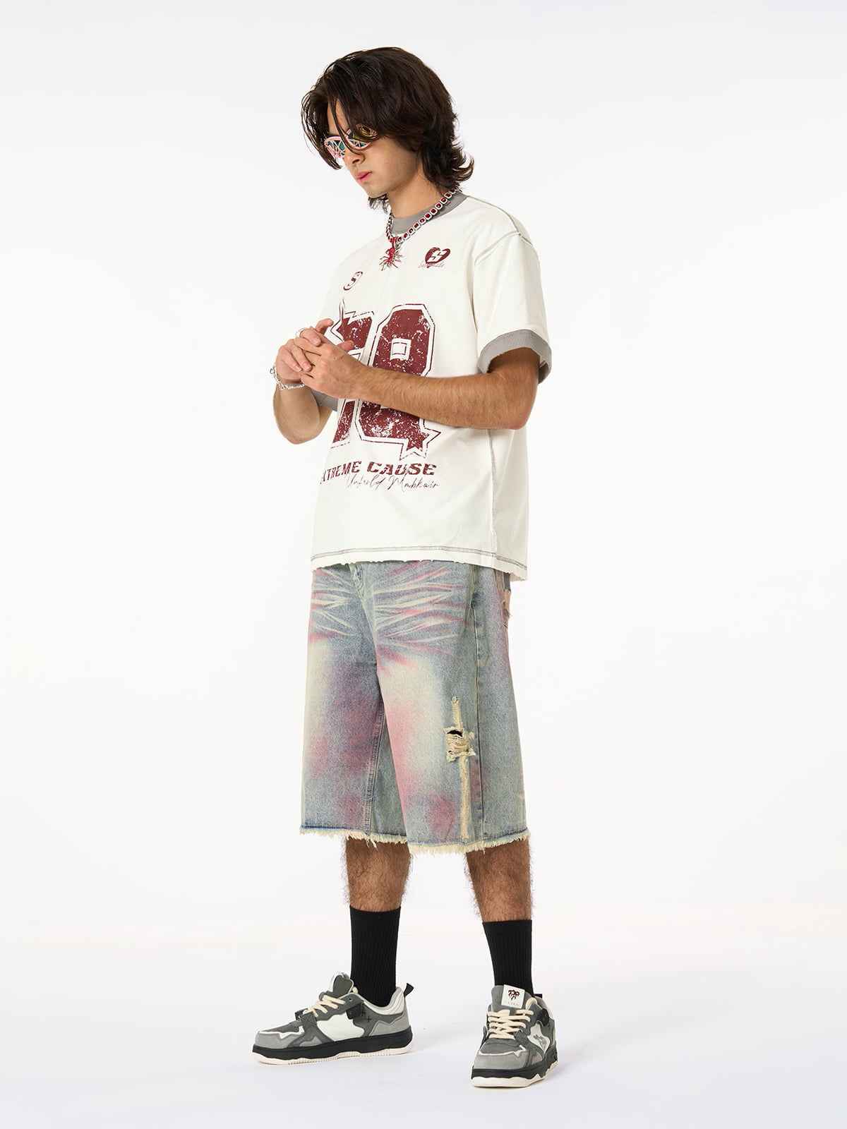 Distressed Tie-Dye Denim Jorts