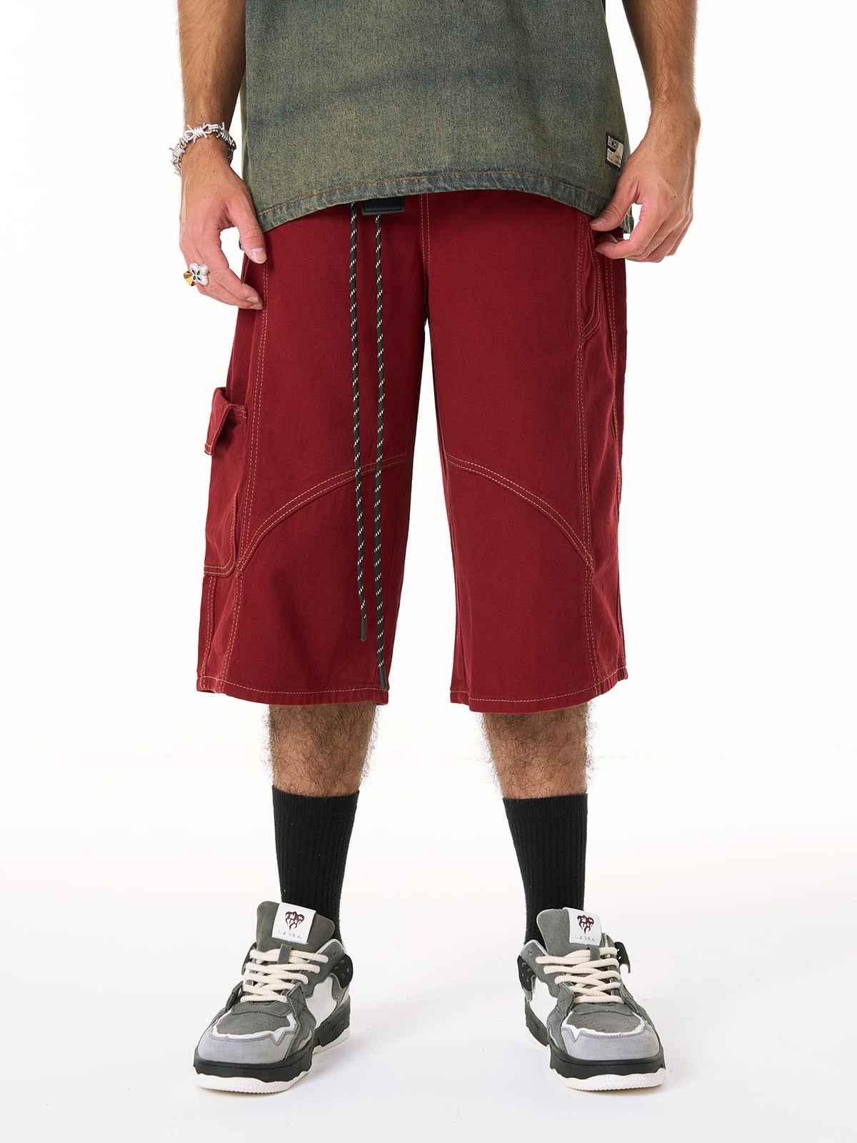 Denim Welt-Embellished Cargo Jorts - 2408