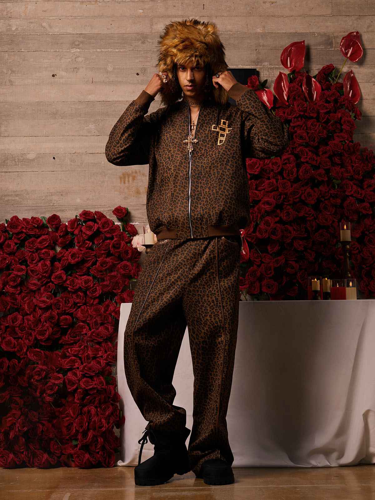 Cross Frame Leopard Print Baseball Jacket - 2572
