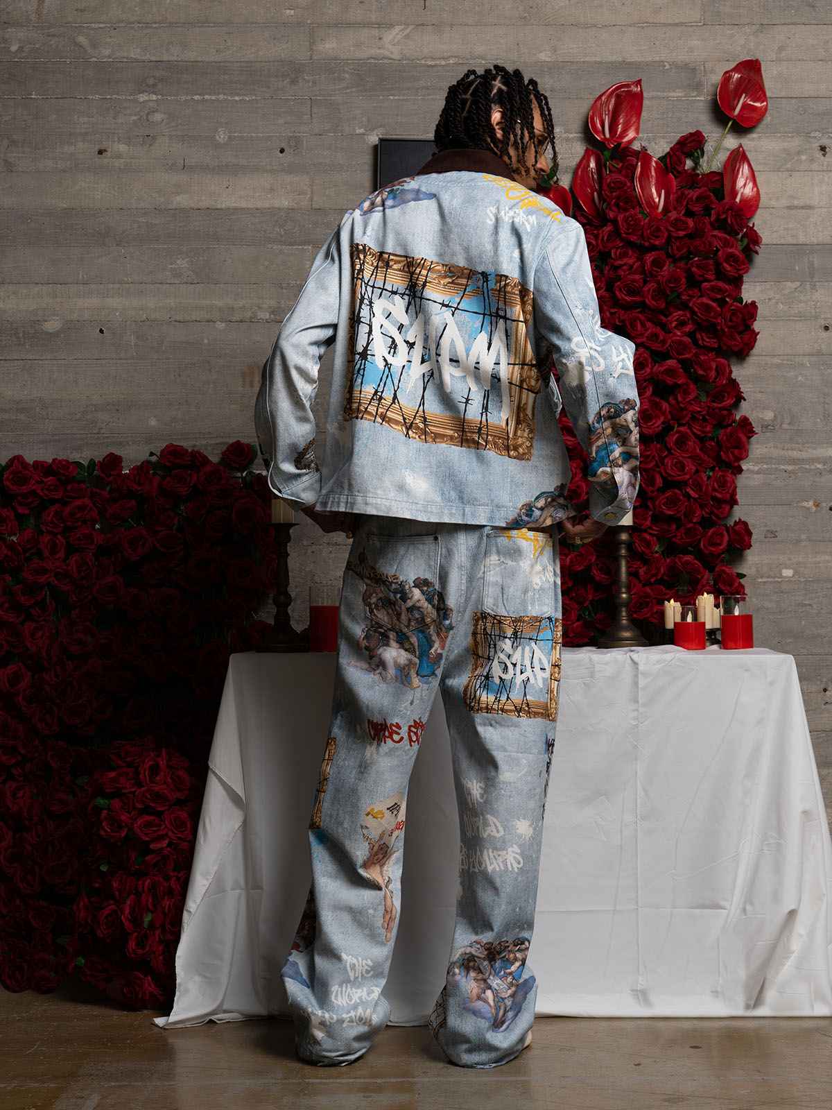 Artistic Patches Graphic Distressed Denim Jacket - 2573