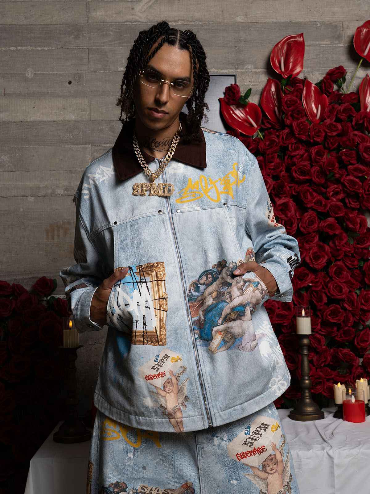 Artistic Patches Graphic Distressed Denim Jacket - 2573