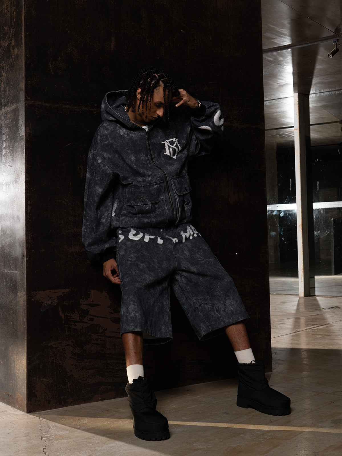 Original Oversized Denim Hoodie And Shorts Set - 2583