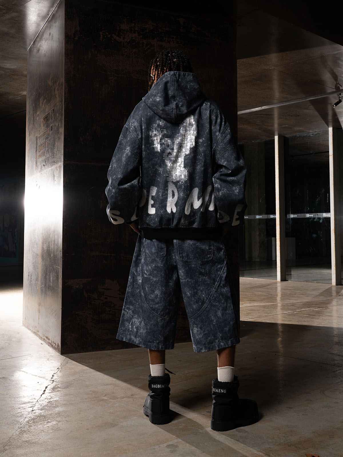 Original Oversized Denim Hoodie And Shorts Set - 2583