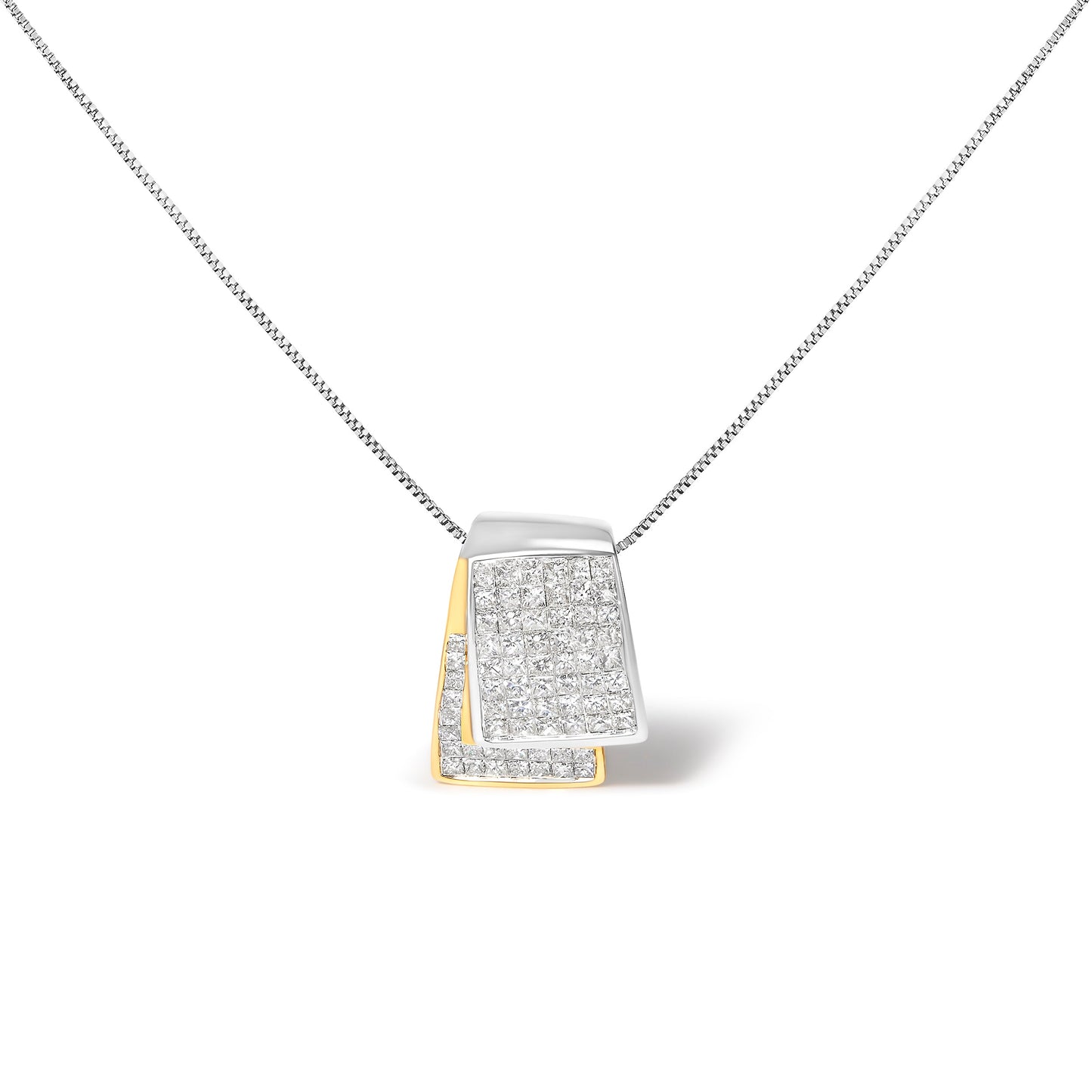 14K White and Yellow Gold 2.0 Cttw Princess Cut Diamond Two Tone Foldover Box Pendant 18†Box Chain Necklace (H-I Color, SI1-SI2 Clarity)