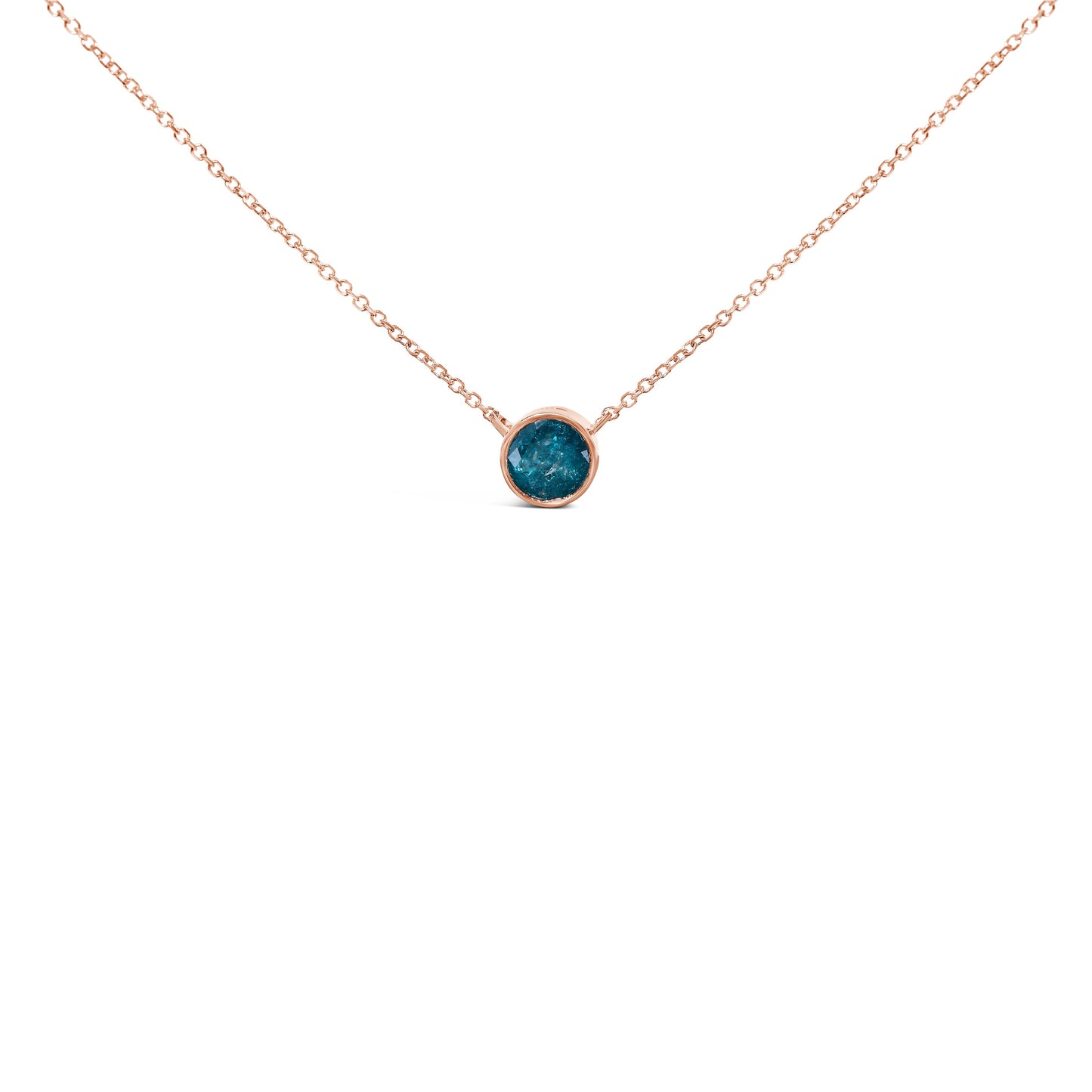 14K Rose Gold 2.0 Cttw Bezel Set Blue Diamond Solitaire Pendant Necklace - 18" Inches