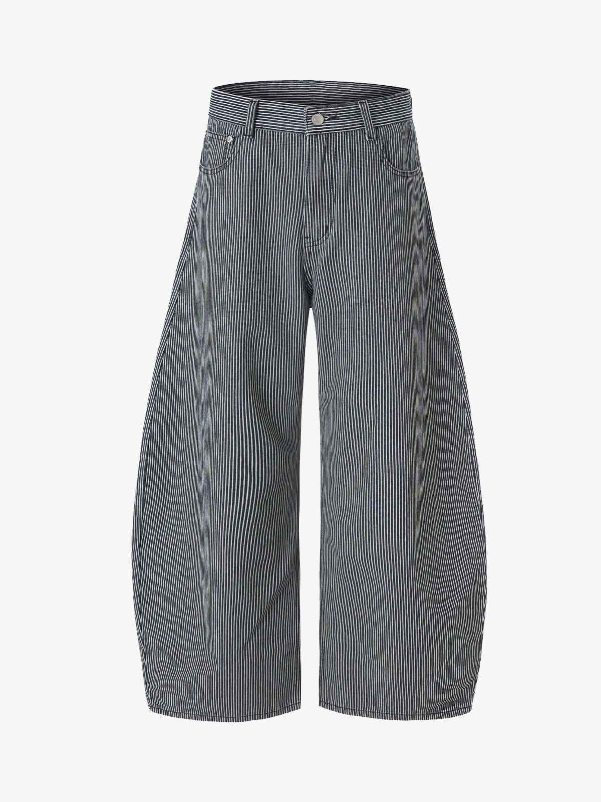 Retro Striped Colorblock Barrel Jeans