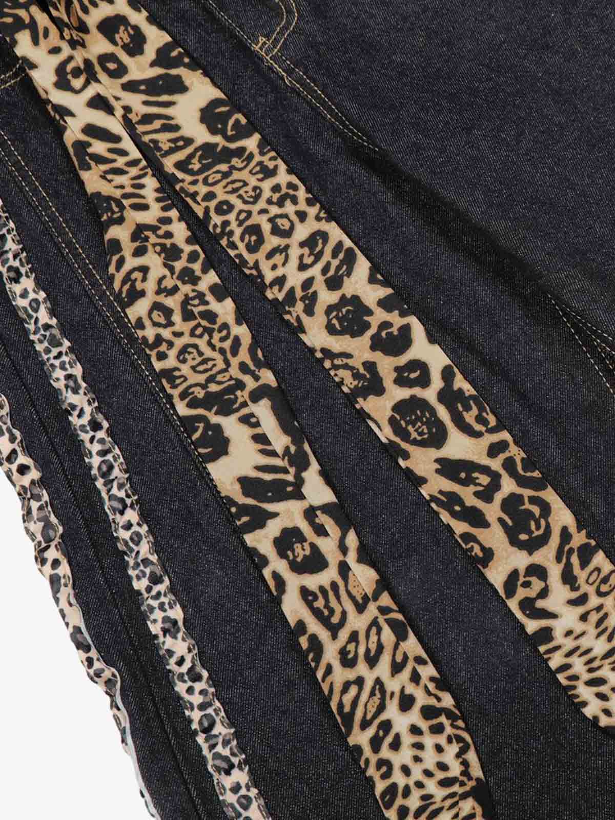Leopard Side Panel Tie Belt Denim Barrel Jeans - Luxuryurbanwear