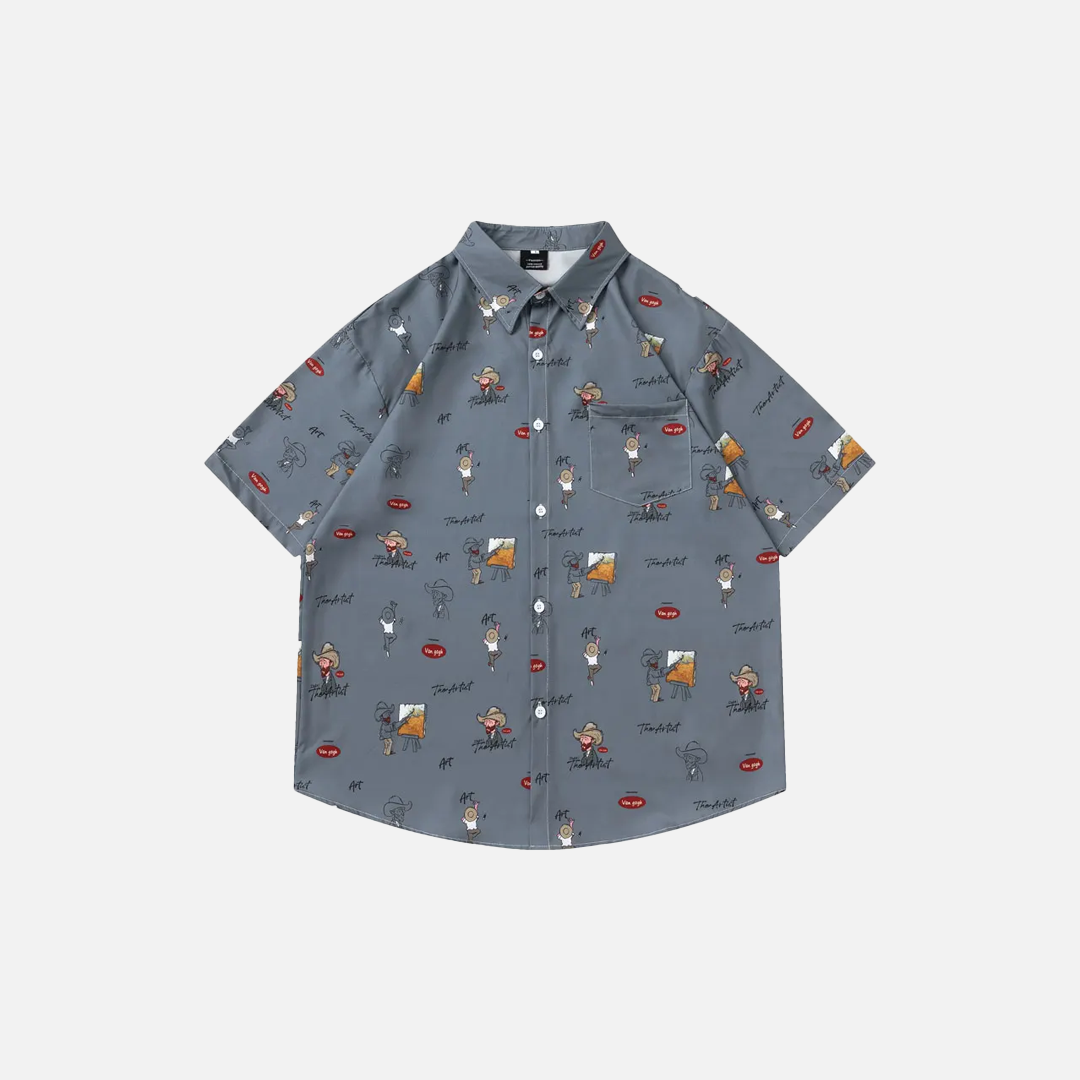 Plush Colorful Van Gogh Graphic Oversize Shirt - Luxuryurbanwear