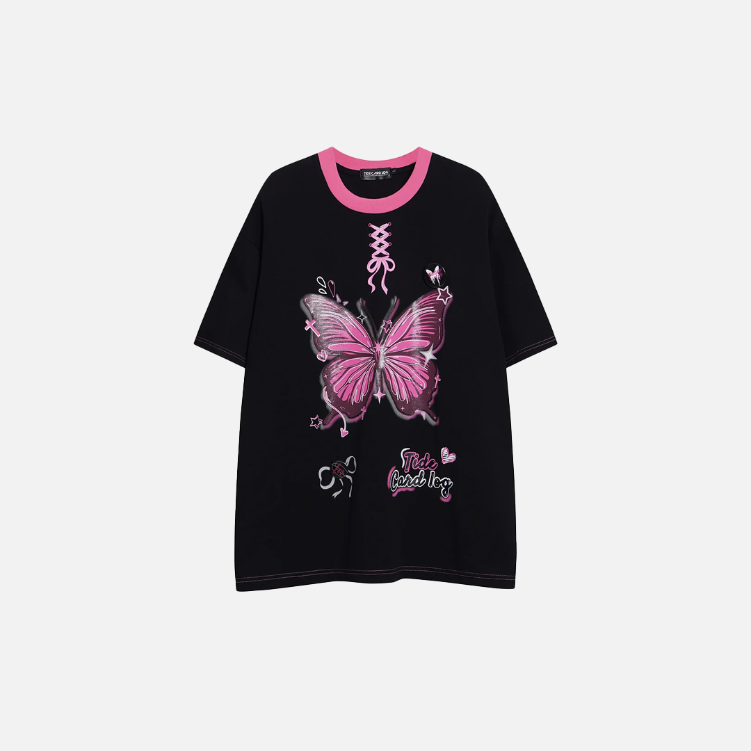 Women Butterfly Print Hip Hop Funny Polyester T-Shirt - Luxuryurbanwear
