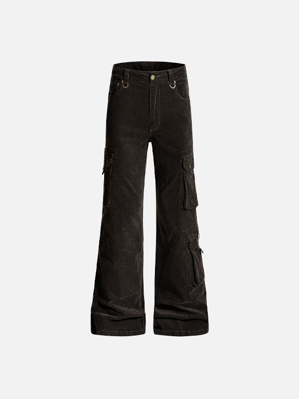 Y2K Trendy Cleanfit Multi-Pocket Flared Pants - Luxuryurbanwear