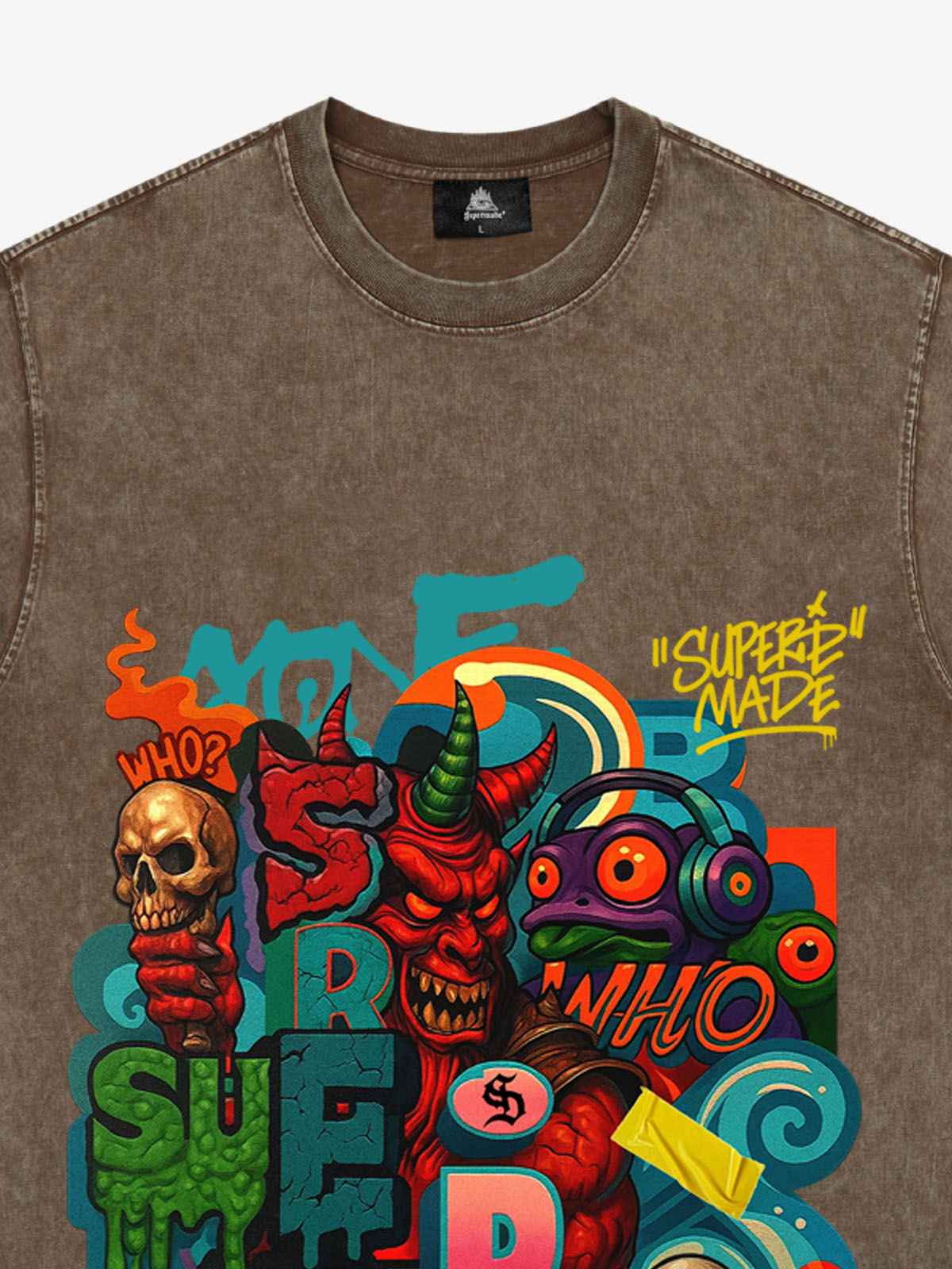 Trendy Multicolor Graffiti Skull Graphic T-Shirt