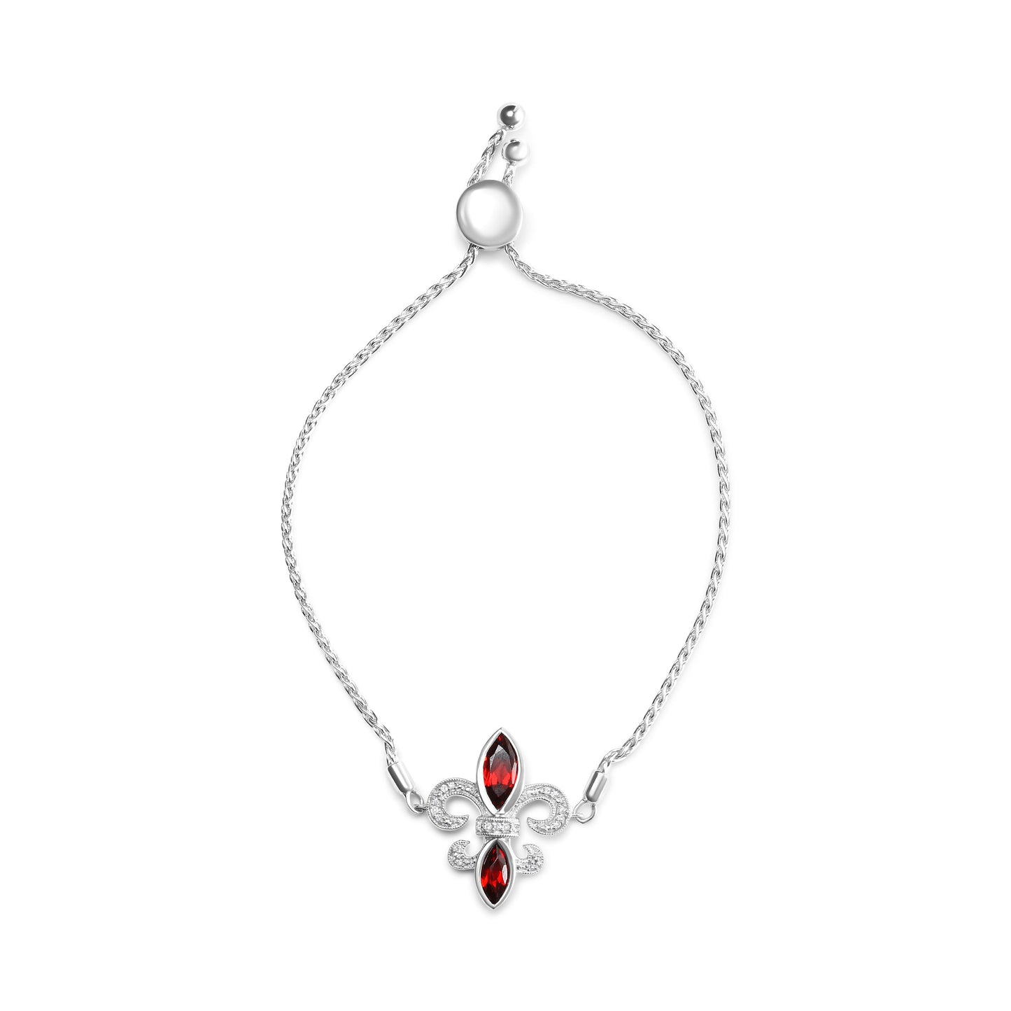 .925 Sterling Silver Marquise Garnet and Diamond Accent Lariat 4â€-10†Fleur De Lis Adjustable Bolo Bracelet (H-I Color, SI1-SI2 Clarity)