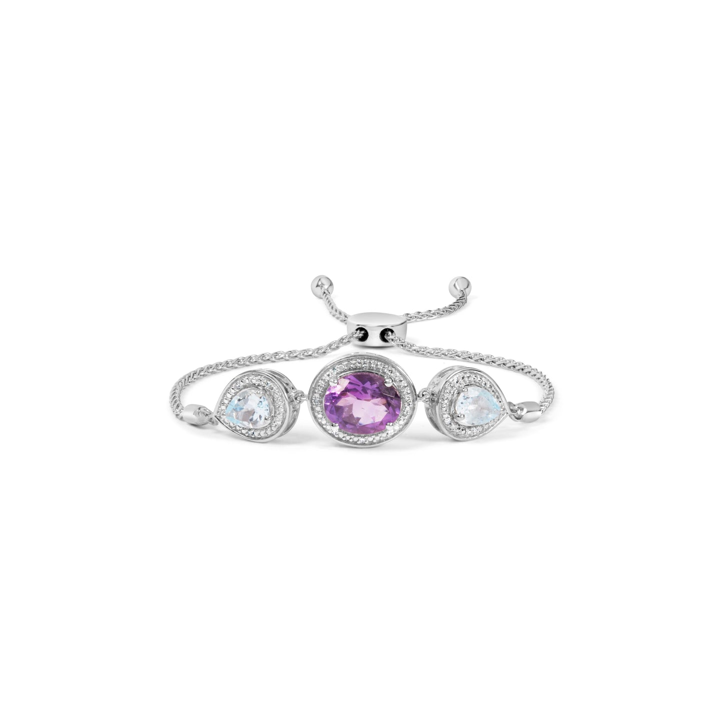 .925 Sterling Silver Oval Amethyst and Pear Blue Topaz with Diamond Accent Lariat 4â€-10†Adjustable Bolo Bracelet (H-I Color, SI1-SI2 Clarity)