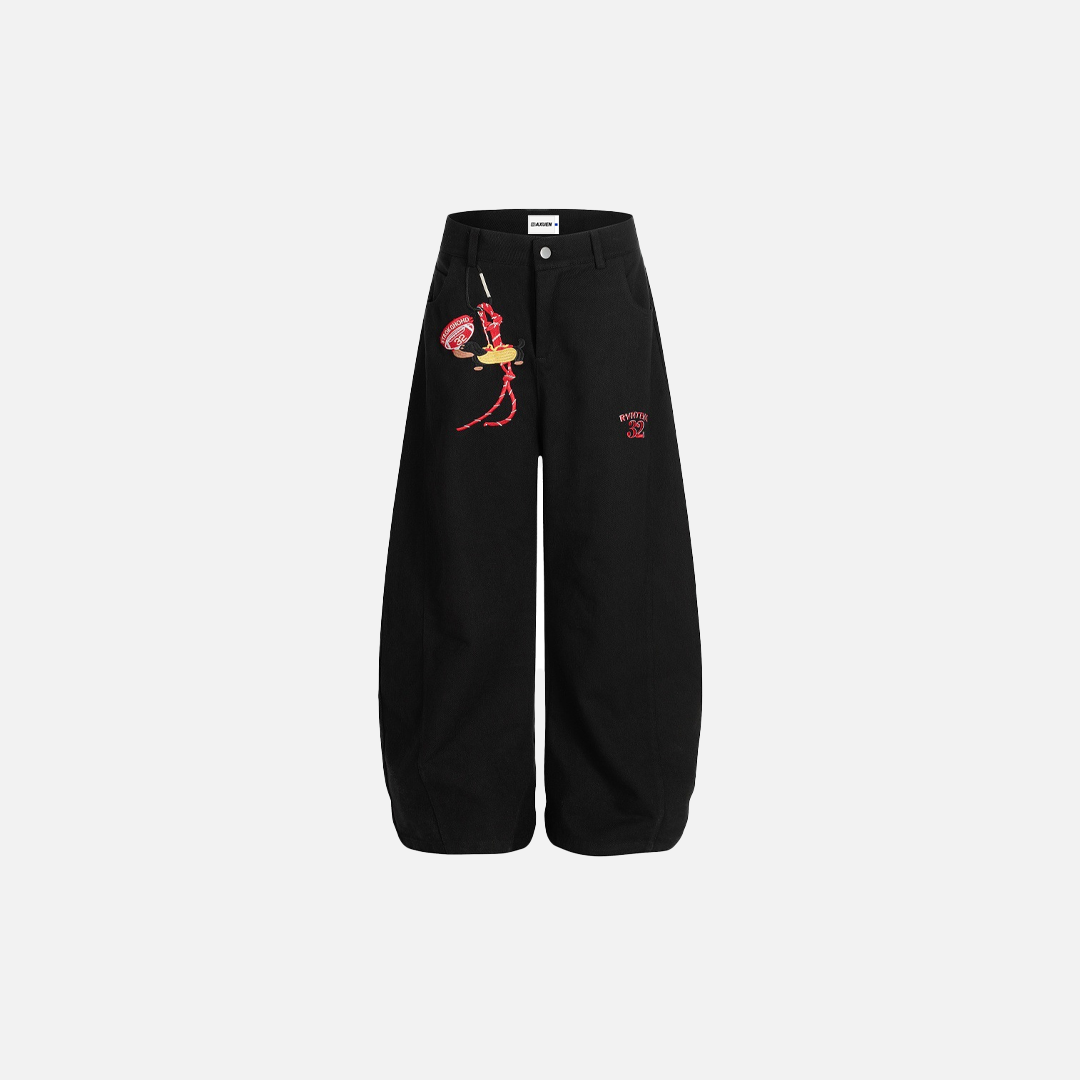Cool Cartoon Embroidered Wide Leg Casual Pants - Luxuryurbanwear