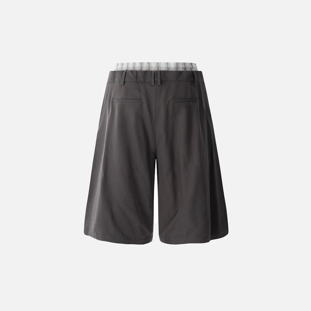 Plaid Patchwork Fake Two Pieces Elastic Waist Short - Luxuryurbanwear
