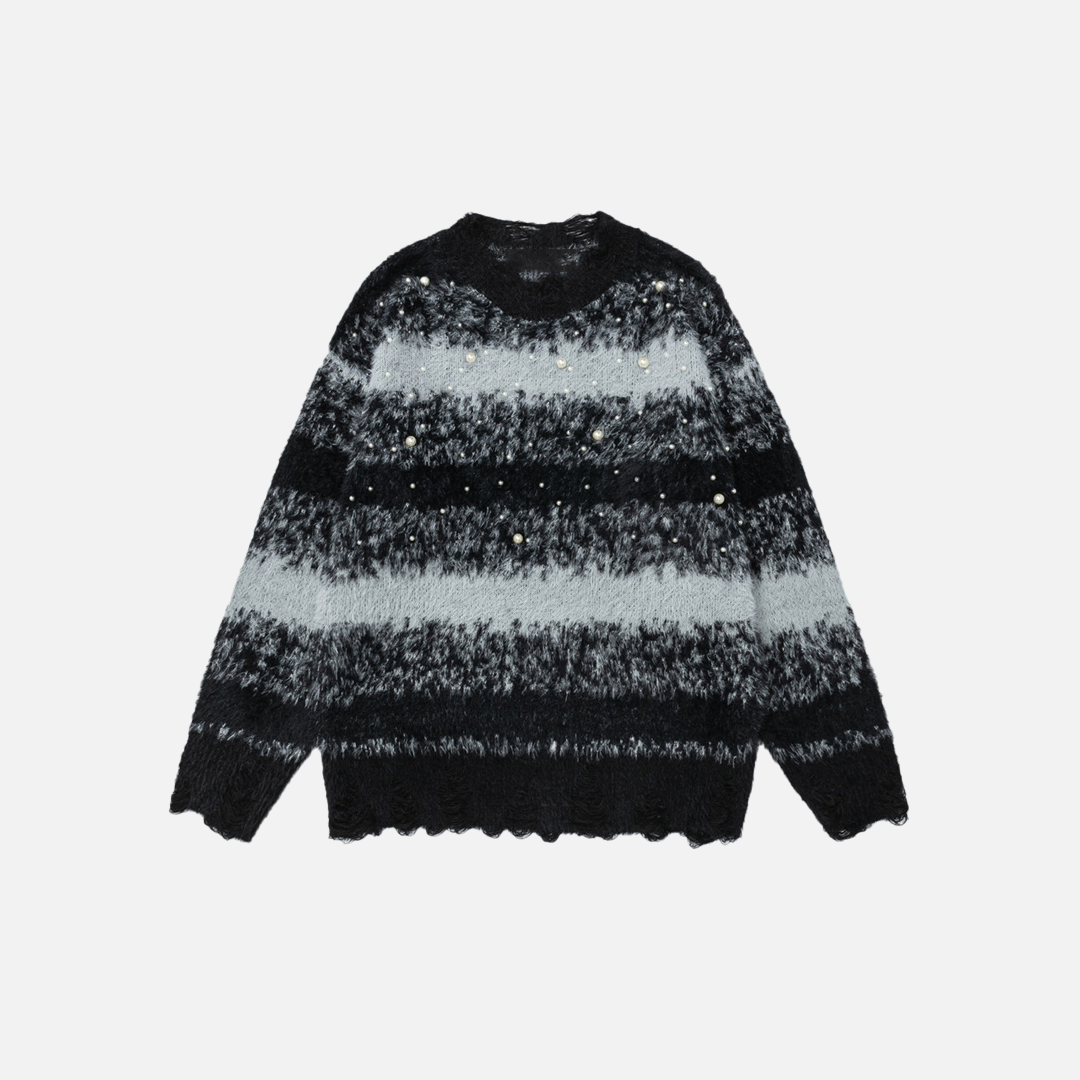 Streetwear Contrast Color Stripe Crewneck Sweater - Luxuryurbanwear