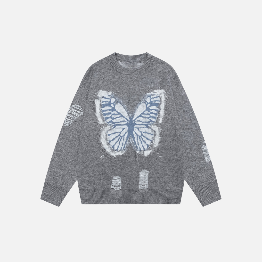 Butterfly Jacquard Design Crewneck Casual Sweater - Luxuryurbanwear