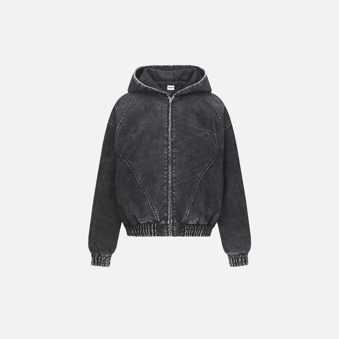 Vintage Distressed Zip-Up Hooded Washed Sweatshirt - Luxuryurbanwear