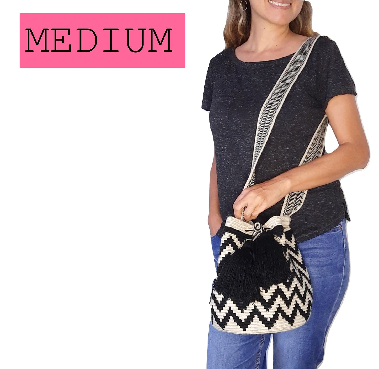 MEDIUM Wayuu Mochila Bag For Women original bolsa tejida colombiana authentic crochet pattern Gift from Colombia | AUTHENTIC WAYUU