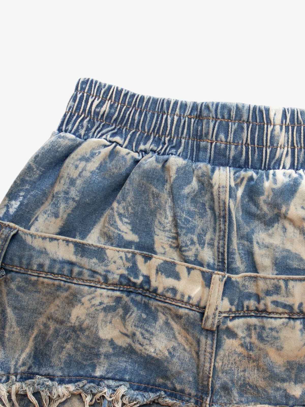 Double Waistband Acid Wash Patchwork Cargo Jeans - Luxuryurbanwear