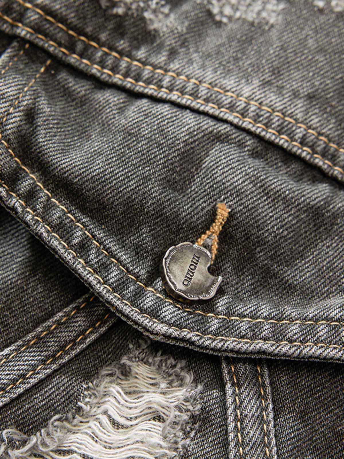 Retro Washed Distressed Denim Jacket
