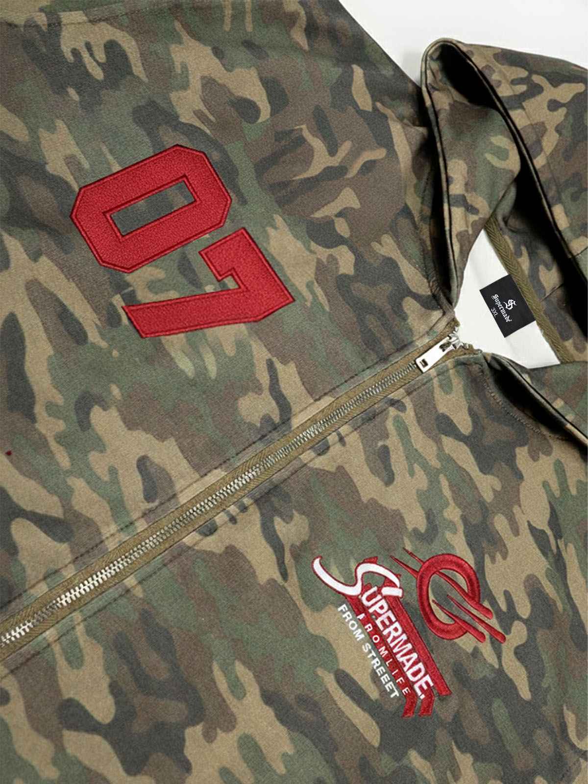 Vintage Heavy Embroidery Camo Zip-Up Hoodie