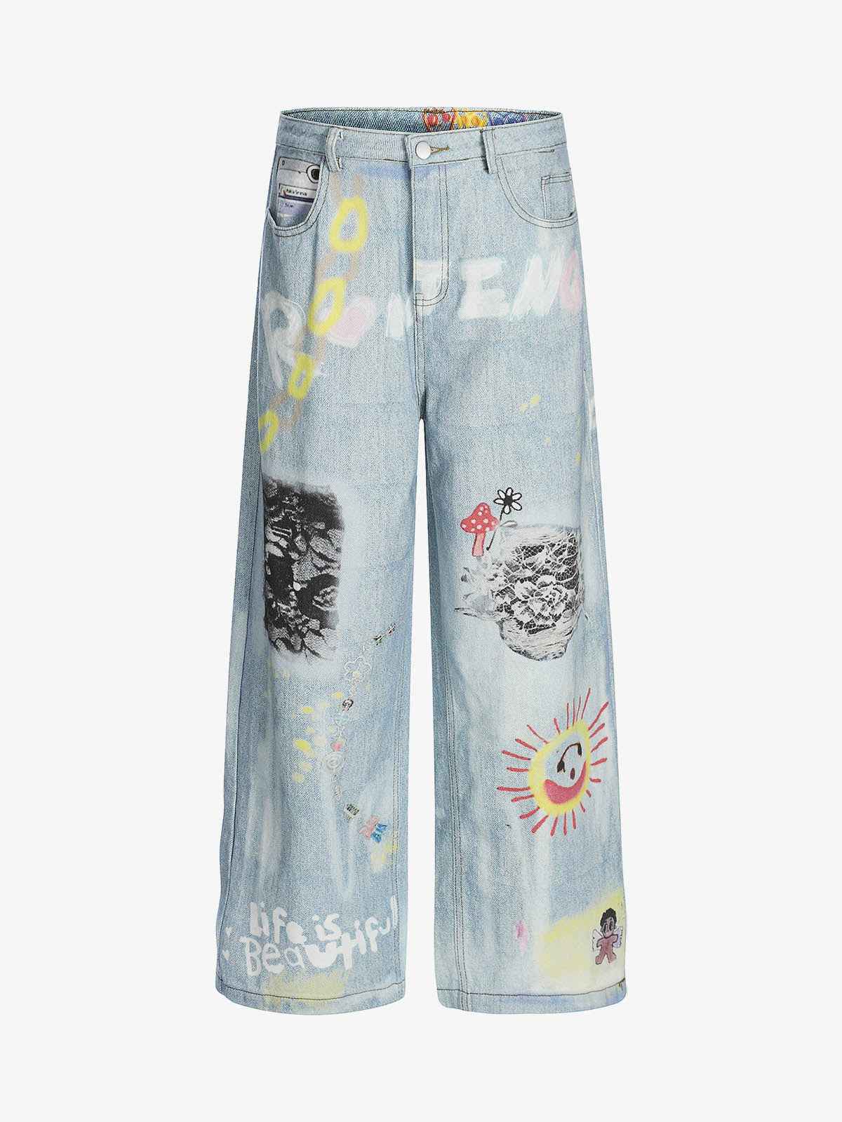 Retro Spray Graffiti Fun Straight Jeans - 2448
