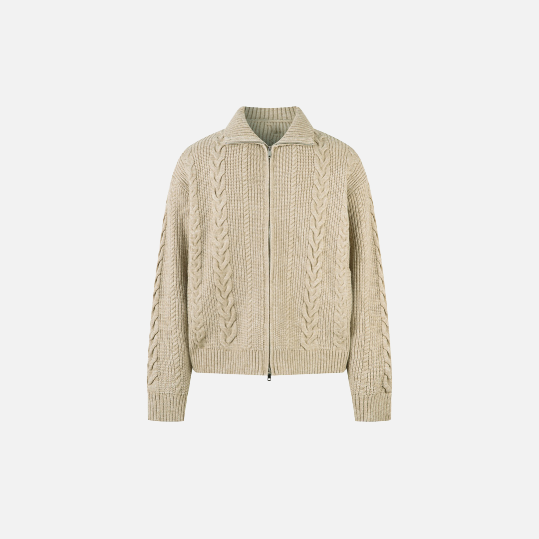 Trendy Twisted Texture Zipper Knit Cardigan - Luxuryurbanwear