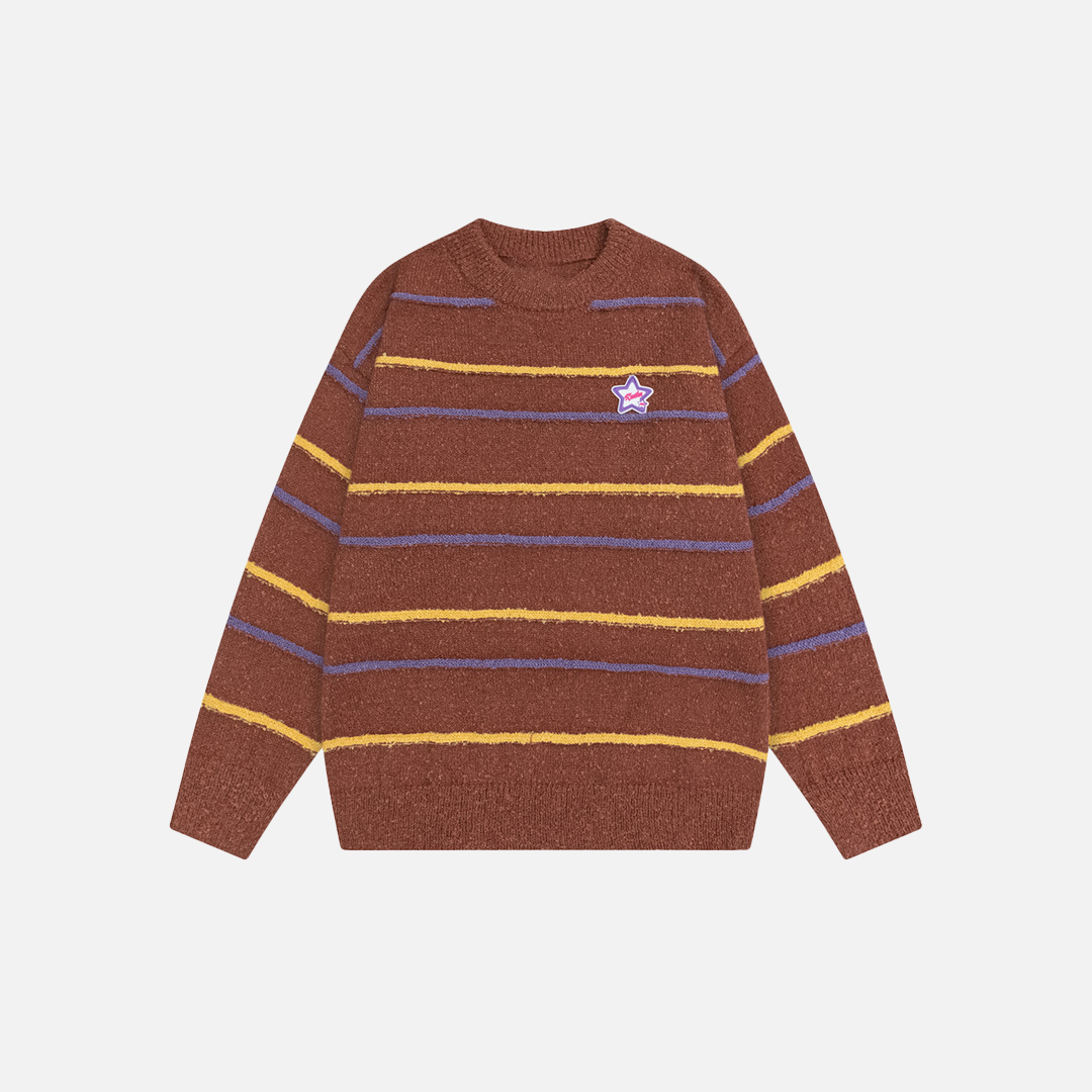 Trendy American Style Striped Crewneck Sweater - Luxuryurbanwear