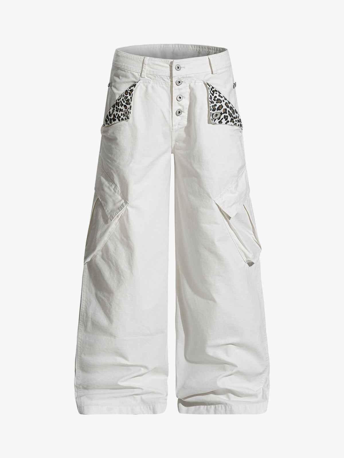 Vintage Patchwork Leopard Pocket Wide Leg Cargo Pants
