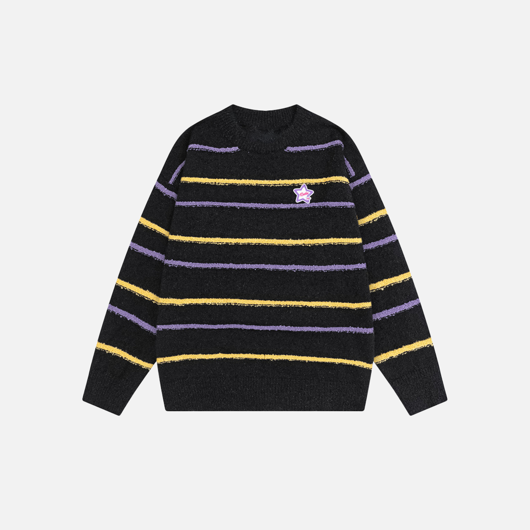 Trendy American Style Striped Crewneck Sweater - Luxuryurbanwear