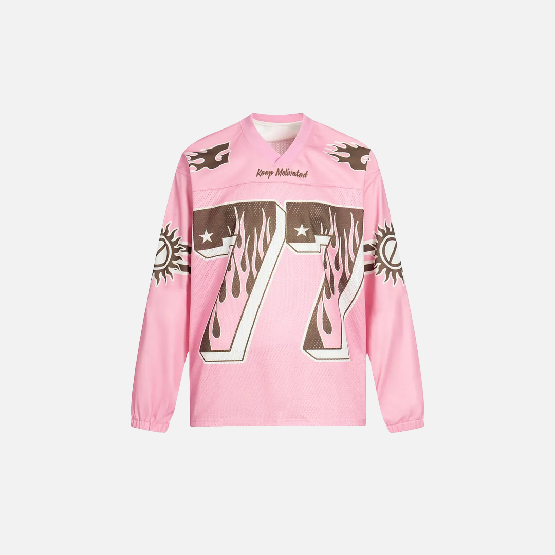 Pink Mesh Jersey Patchwork Long Sleeve Sport T-Shirt - Luxuryurbanwear